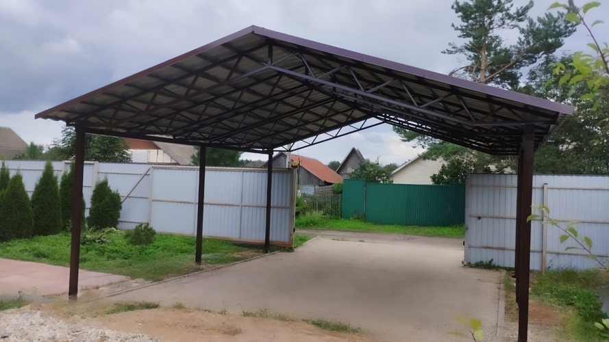 Двускатный автонавес для двора дачи, профлист